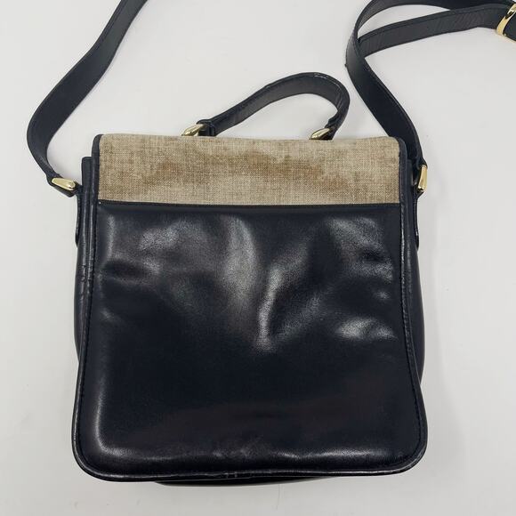 Vintage Etienne Aigner Brown Black Leather Linen Crossbody Bag Satchel Foldover - Picture 5 of 13
